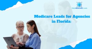 Two professionals discussing Medicare plans on a laptop representing Medicare lead generation for Florida agencies.