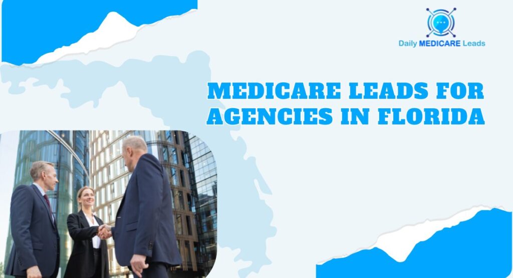 Professional agents shaking hands outside an office building, representing Medicare lead generation for insurance agencies in Florida.