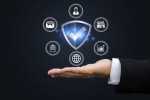 Insurance marketing services concept with icons representing analytics, client communication, and growth strategies.