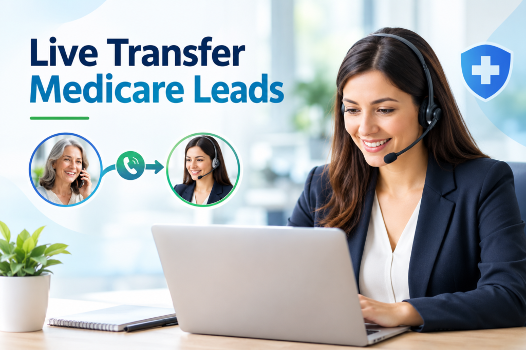 Live transfer Medicare leads connecting interested prospects with insurance agents.