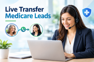 Live transfer Medicare leads connecting interested prospects with insurance agents.